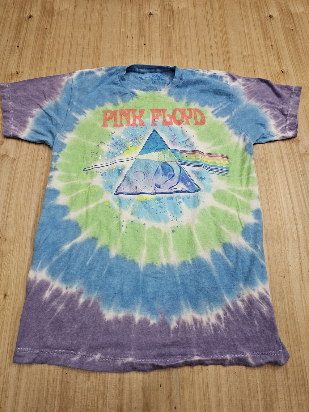 Pink Floyd Liquid Blue Tie-Dye Tee in Blue, Green & Purple Medium